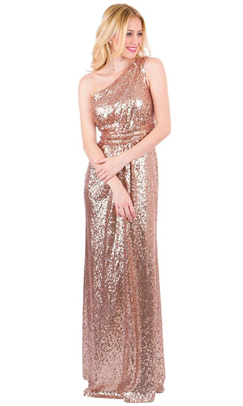 EverLove Women's Sequined Long Bridesmaid Dresses Wedding Party Gown EL-0045 Gold 4 - Image 1